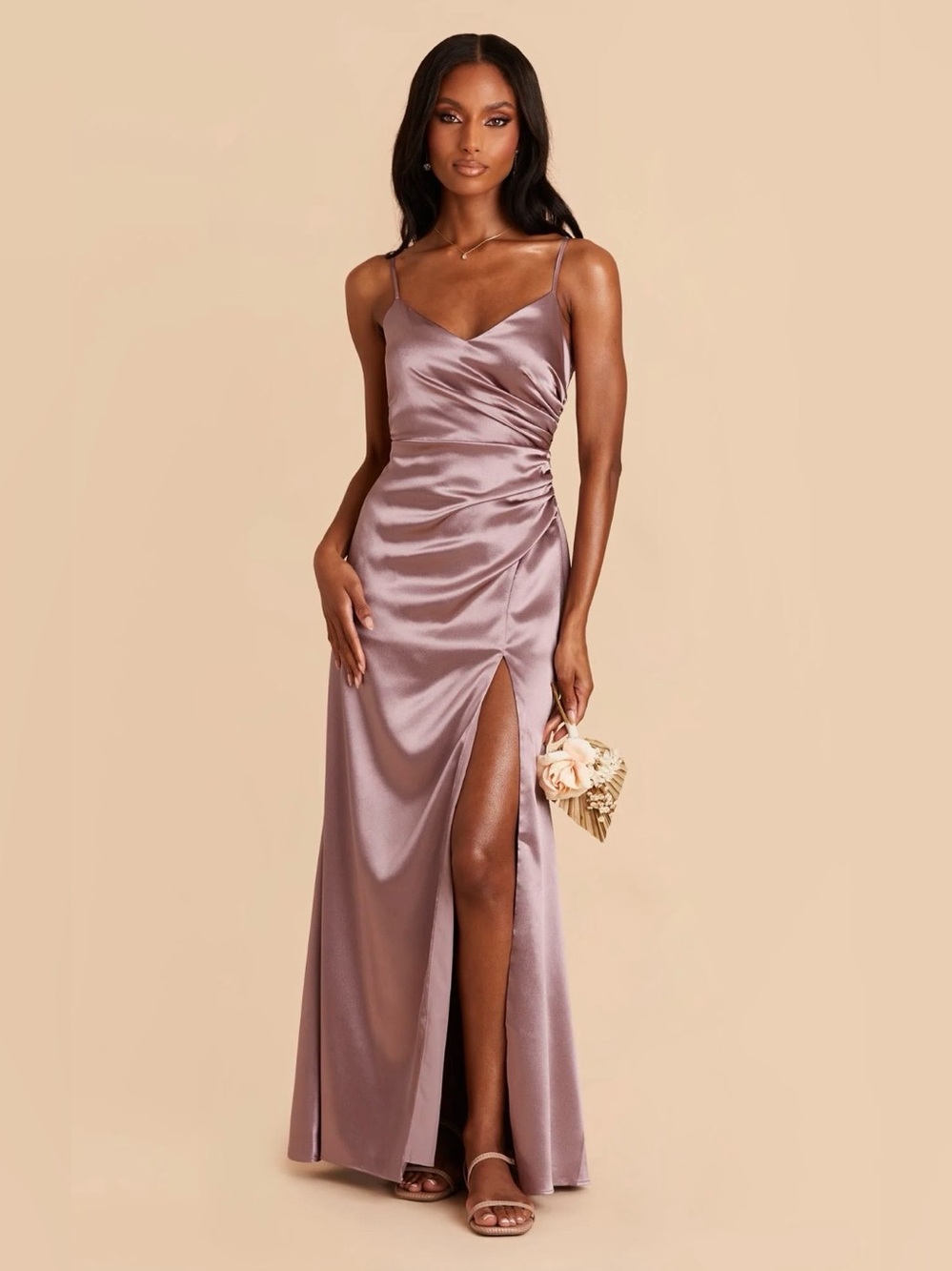NWT Birdy Grey Catherine medium dark mauve shiny satin bridesmaid dress prom